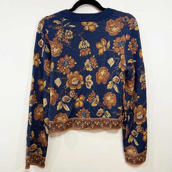 EUC Sezane Emna Glitter Floral Sweater Blue Brown Medium - Picture 4 of 9